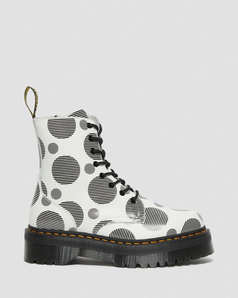 White Men's Dr Martens Jadon Polka Dot Smooth Leather Platform Boots | CA 558QMA